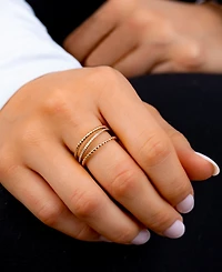 Cubic Zirconia and Twisted Band Beaded Stackable Ring Trios Gold Over Sterling Silver