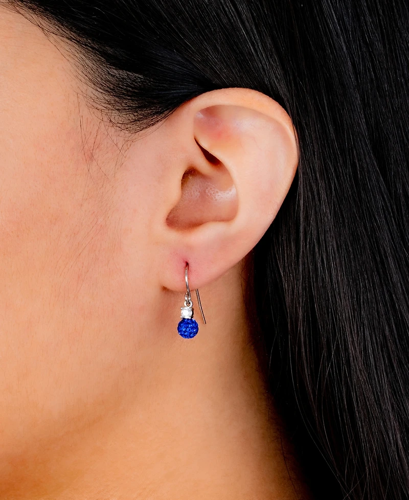 6mm Pave Crystal Ball Drop Wire Earrings Sterling Silver