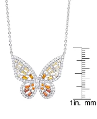 Cubic Zirconia Red Ombre Butterfly Pendant 18" Necklace Silver Plate, Gold or Rose Plate