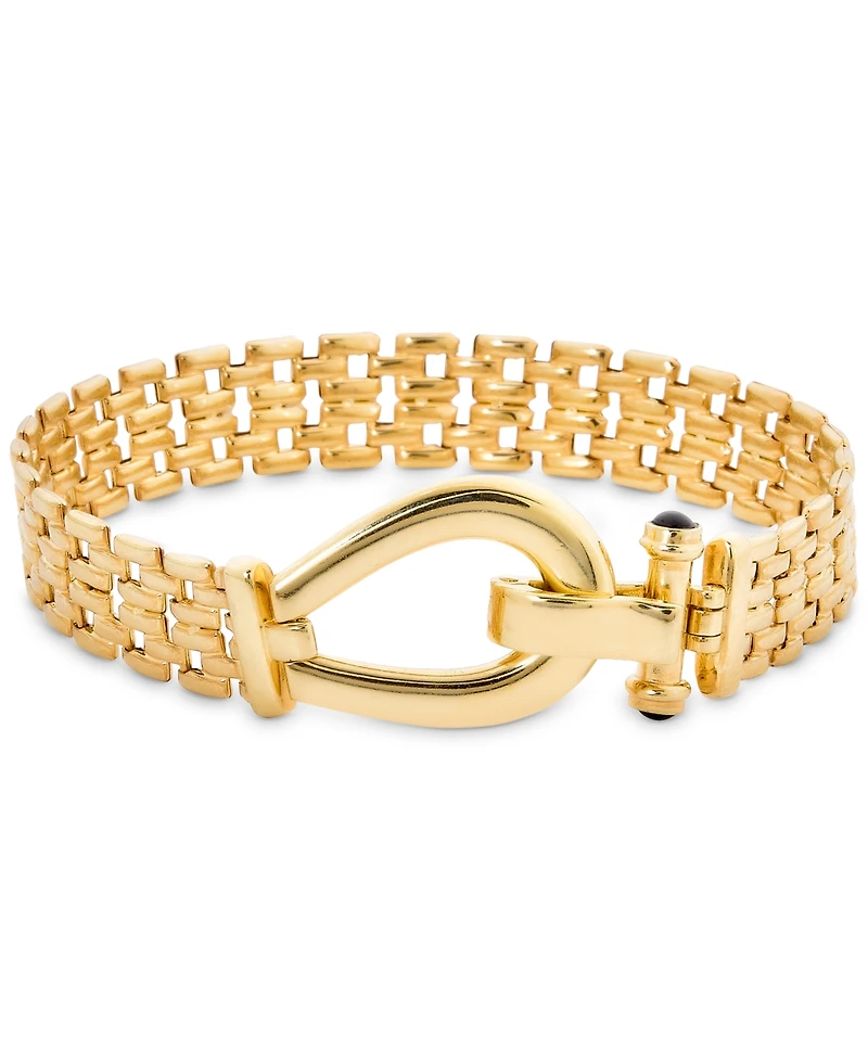Black Spinel Horseshoe Clasp Panther Link Bracelet in 14k Gold-Plated Sterling Silver