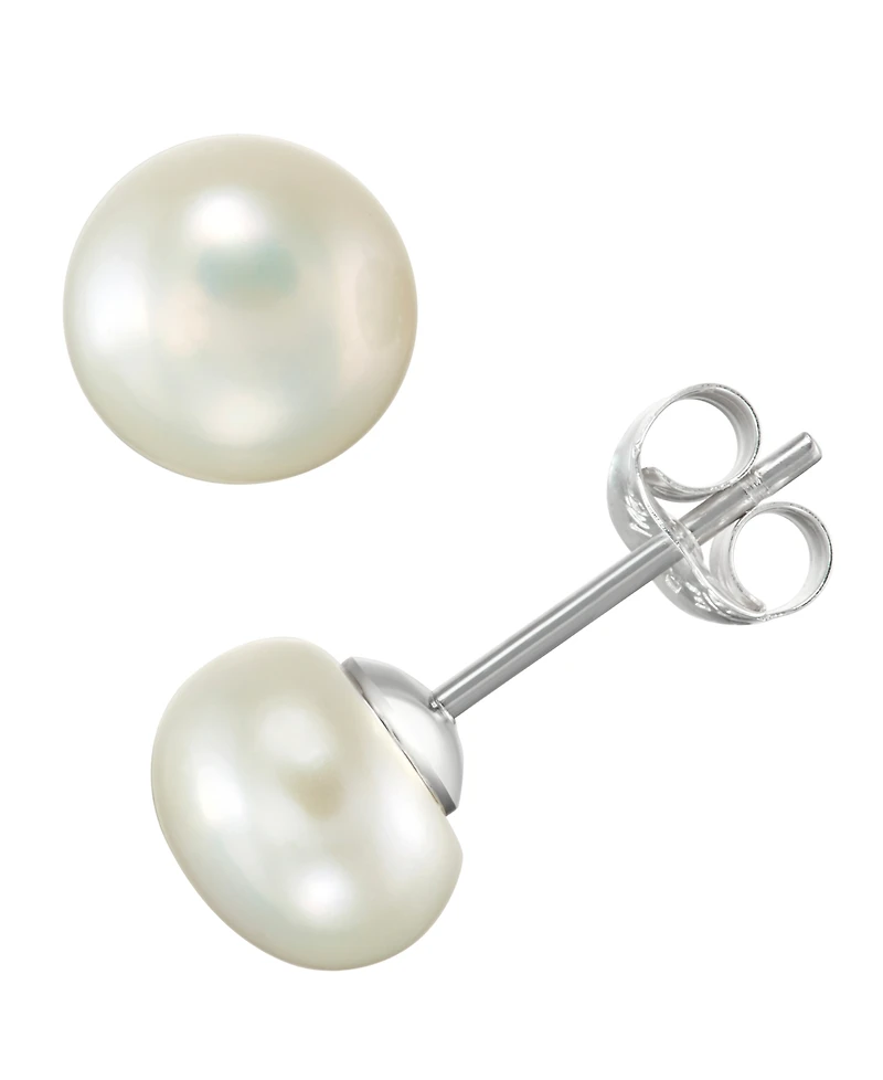 Cultured Freshwater Pearl Woven Necklace (4mm) & Stud Earrings (6mm) Set Sterling Silver