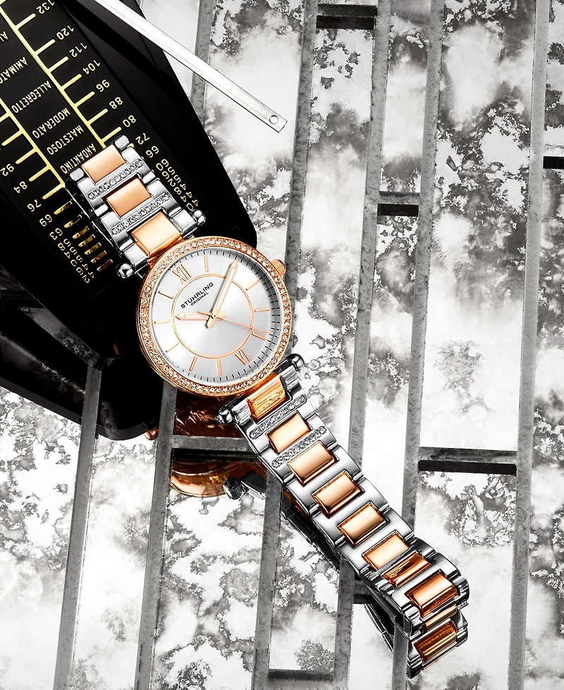 Women's Quartz Crystal Studded Rose Gold-Tone Link Bracelet Watch 36mm
