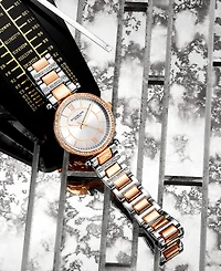 Women's Quartz Crystal Studded Rose Gold-Tone Link Bracelet Watch 36mm