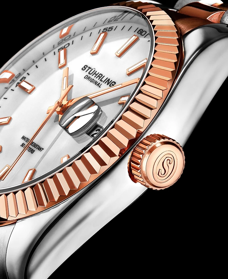 Men's Silver-Tone and Rose Gold-Tone Stainless Steel Link Bracelet Watch 42mm