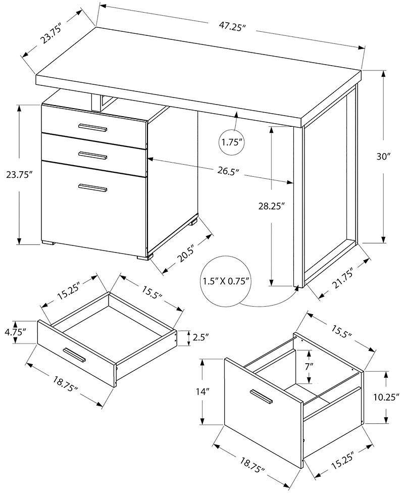 Desk with 3 Storage Drawers and Floating Desktop