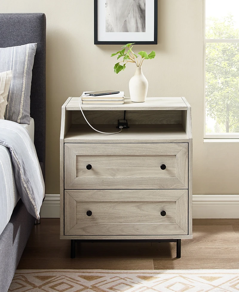 Curved Open Top 2 Drawer End Table with Usb