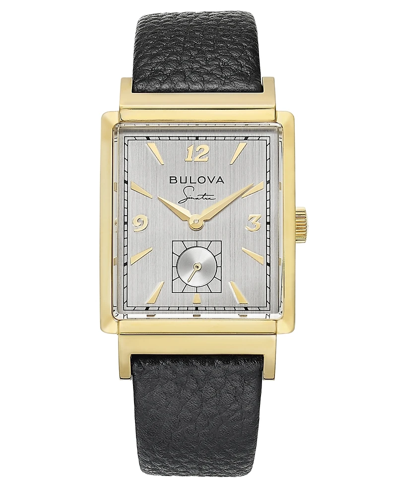 Bulova Men's Frank Sinatra My Way Black Leather Strap Watch 29.5 x 47mm