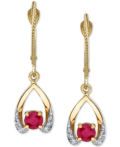 Ruby (5/8 ct. t.w.) & Diamond (1/10 ct. t.w.) Wishbone Drop Earrings in 14k Gold