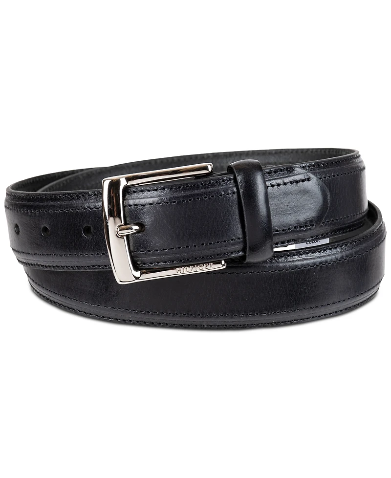 Tommy Hilfiger Men's Stitched Classic Dress Leather Belt