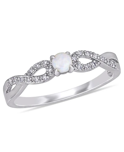 Opal (1/10 ct. t.w.) and Diamond Sterling Silver, Infinity Ring