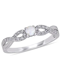 Opal (1/10 ct. t.w.) and Diamond Sterling Silver, Infinity Ring