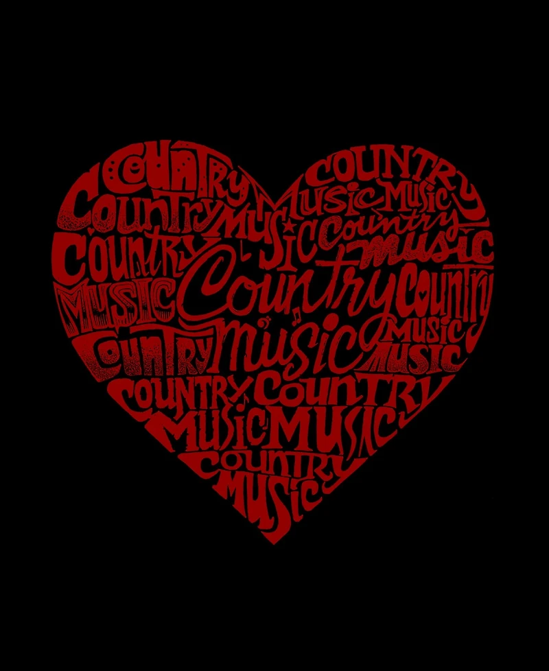 Men's Country Music Heart Word Art Long Sleeve T-shirt
