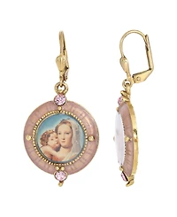 14K Gold-Dipped Crystal Enamel Mary and Child Decal Image Earrings