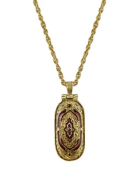 14K Gold-Dipped Red Enamel Swing Open Pendant Enclosed Crucifix Necklace