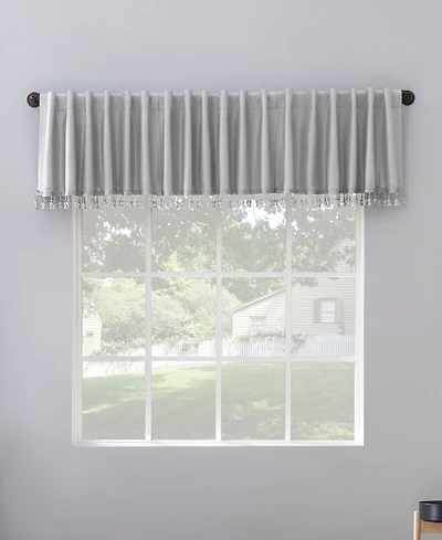 Evelina Faux Dupioni Silk Beaded Tassels Thermal Extreme 100% Blackout Back Tab Curtain Valance