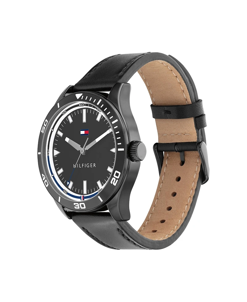 Tommy Hilfiger Men's Black Leather Strap Watch 38mm