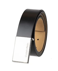 Calvin Klein Men's Casual Belt with Engraved Plaque Buckle