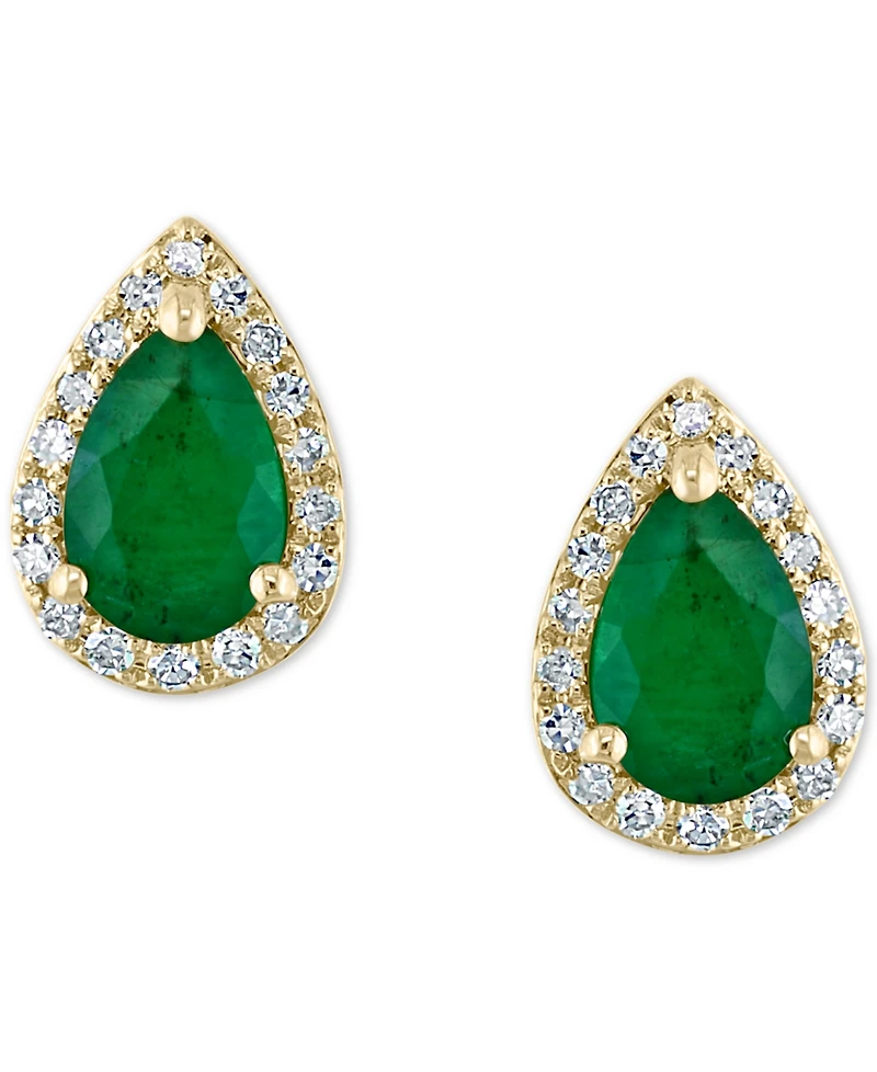 Effy Emerald (3/4 ct. t.w.) & Diamond (1/10 ct. t.w.) Stud Earrings in 14k Gold