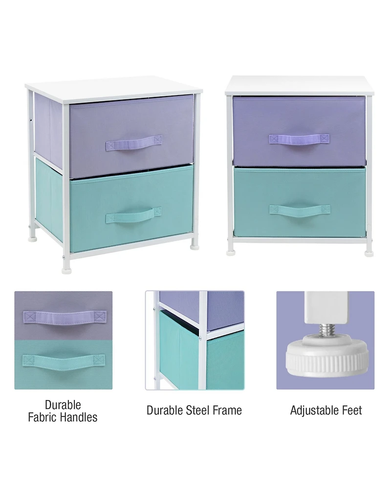 Sorbus Nightstand with 2 Drawers - Steel Frame, Wood Top & Easy Pull Fabric Bins Great for Home, Bedroom