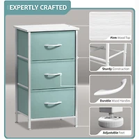 Sorbus Nightstand with 3 Drawers - Steel Frame, Wood Top & Easy Pull Fabric Bins Perfect for Home, Bedroom