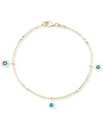 Enamel Evil Eye Charm Bracelet in 10k Gold