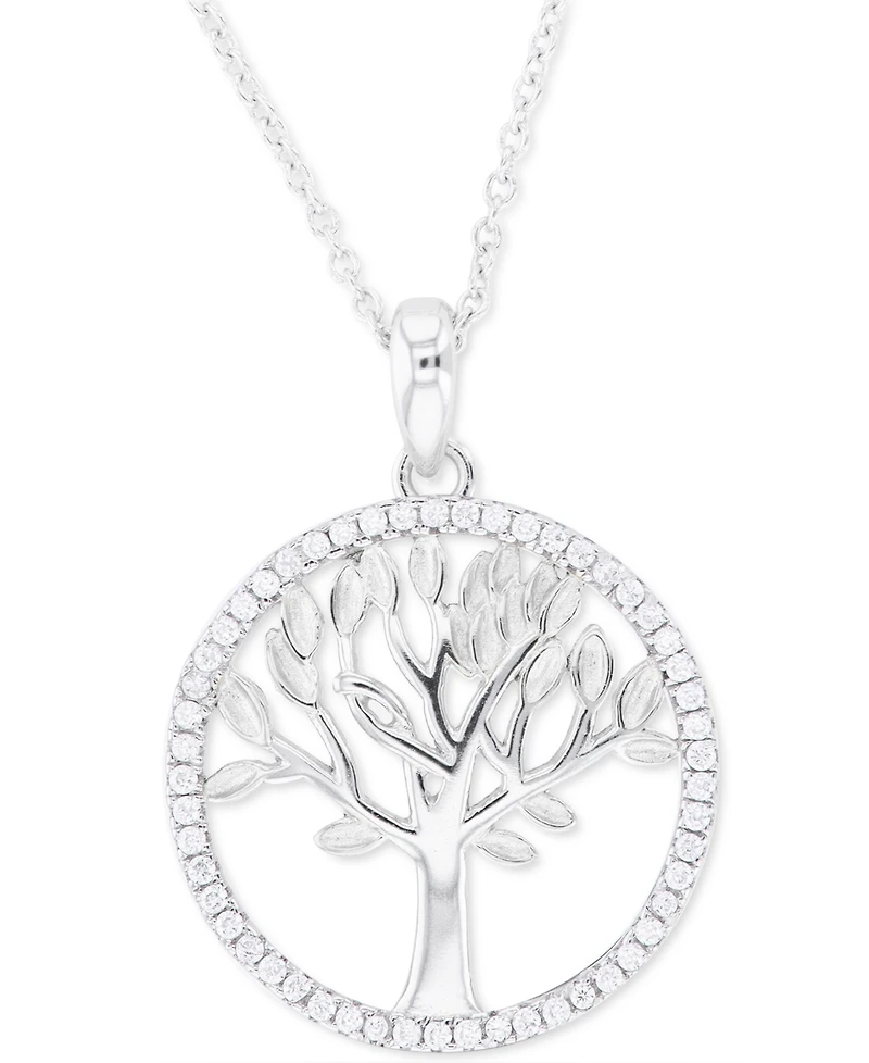 Cubic Zirconia Tree Pendant Necklace in Sterling Silver & 14k Gold-Plate, 16" + 2" extender (Also in Sterling Silver)