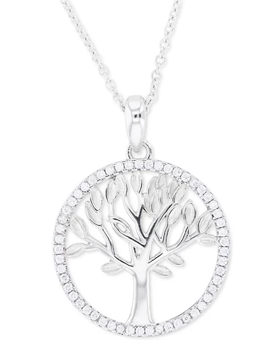 Cubic Zirconia Tree Pendant Necklace in Sterling Silver & 14k Gold-Plate, 16" + 2" extender (Also in Sterling Silver)