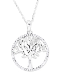 Cubic Zirconia Tree Pendant Necklace in Sterling Silver & 14k Gold-Plate, 16" + 2" extender (Also in Sterling Silver)