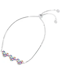 Rainbow Cubic Zirconia Pave Triple Heart Bolo Bracelet Sterling Silver (Also 14k Gold Over Silver)
