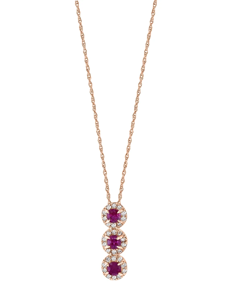 Emerald (1/6 ct. t.w.) & Diamond (1/10 ct. t.w.) Triple Halo 18" Pendant Necklace in 14k Gold