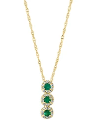 Emerald (1/6 ct. t.w.) & Diamond (1/10 Triple Halo 18" Pendant Necklace 14k Gold