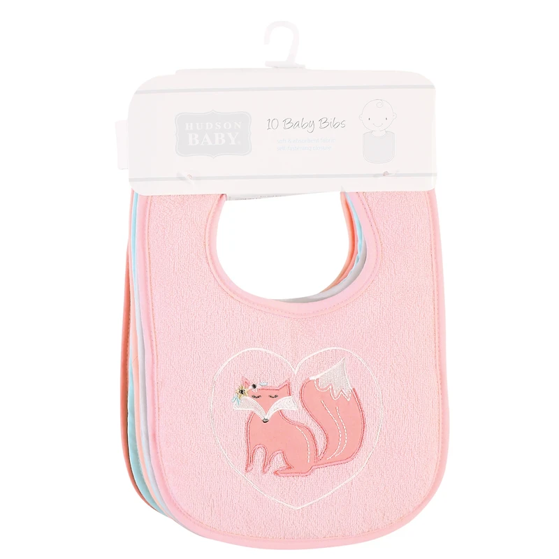 Hudson Baby Girls Cotton Terry Drooler Bibs with Fiber Filling