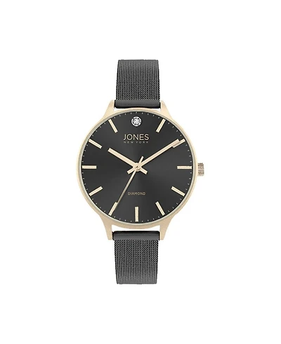 Jones New York Women's Genuine Diamond Gold-Tone Accents Black Metal Strap Analog Watch 33.5mm