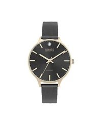 Jones New York Women's Genuine Diamond Gold-Tone Accents Black Metal Strap Analog Watch 33.5mm