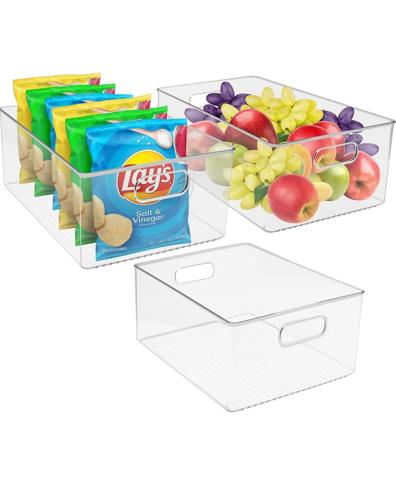 Sorbus 3 Pack Large Clear Plastic Container Bins - Great for Organizing the Kitchen, Fridge, Pantry and More