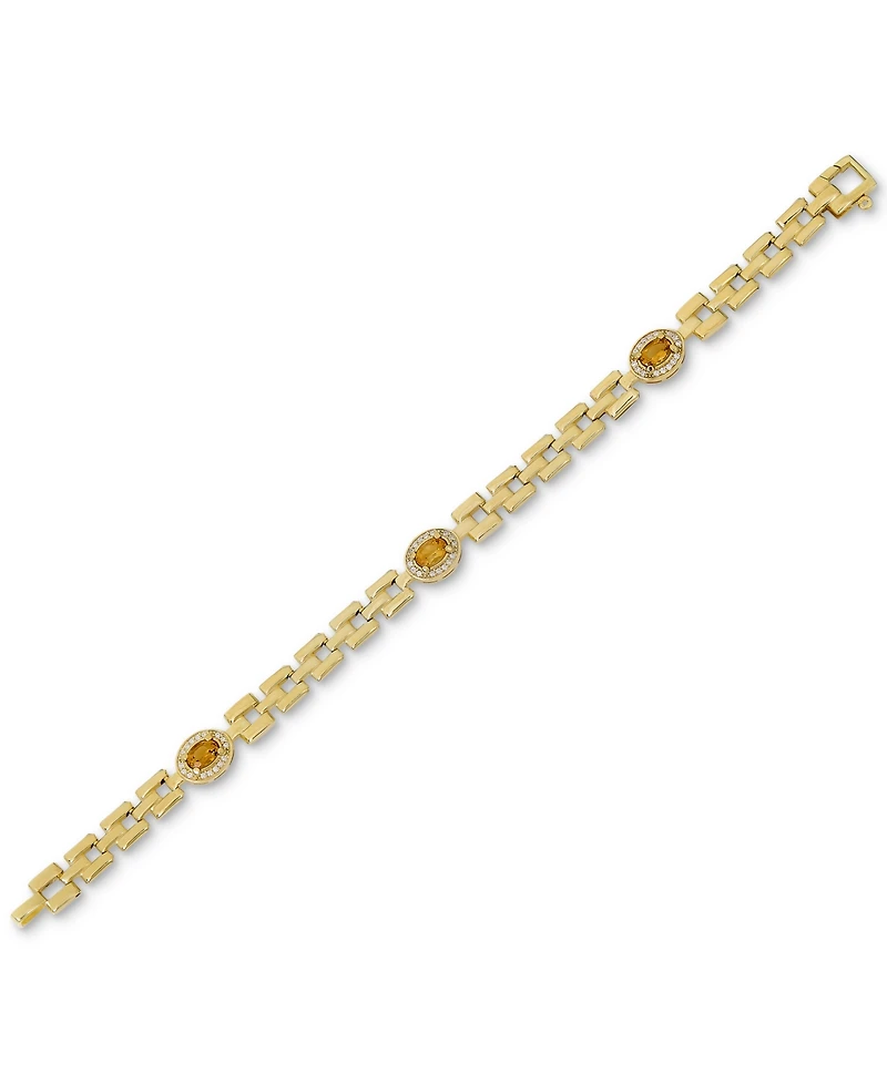 Citrine (1-1/5 ct. t.w.) & White Topaz Accent Panther Link Bracelet in 14k Gold-Plated Sterling Silver