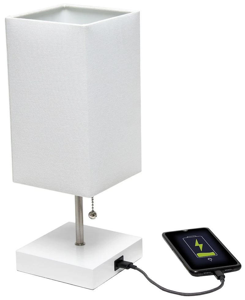 Simple Designs Petite Stick Lamp with Usb Charging Port and Shade