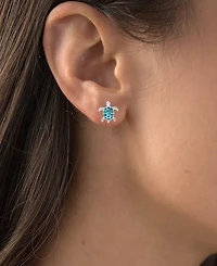 Lab-Created Blue Opal Turtle Stud Earrings in Sterling Silver