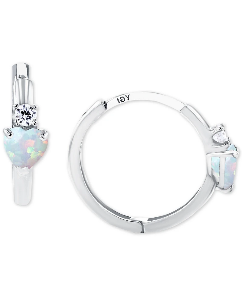 Lab-Grown Opal (1/5 ct. t.w.) & White Sapphire (1/10 Heart Small Hoop Earrings, 0.5"