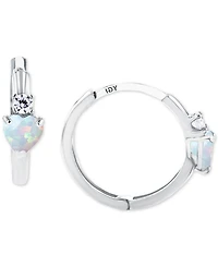 Lab-Grown Opal (1/5 ct. t.w.) & White Sapphire (1/10 Heart Small Hoop Earrings, 0.5"