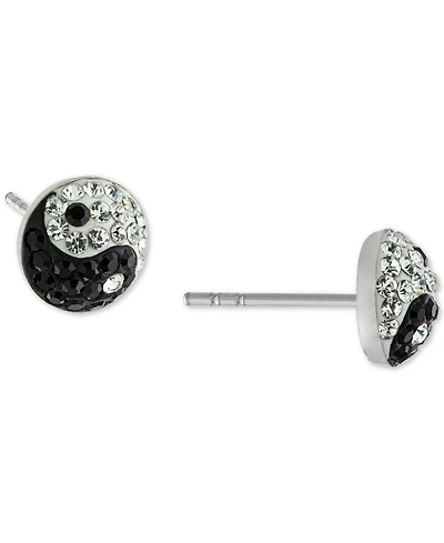 Crystal Pave Yin Yang Stud Earrings in Sterling Silver