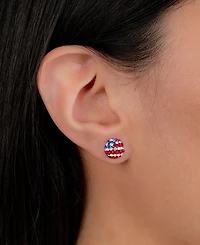 Red, White, & Blue Cubic Zirconia Pave Flag Stud Earrings in Sterling Silver
