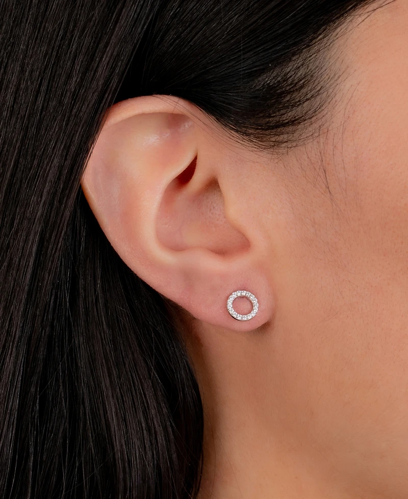 Cubic Zirconia Open Circle Stud Earrings in Sterling Silver