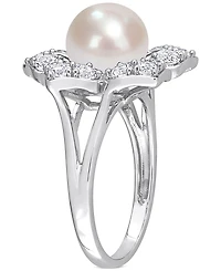 Cultured Freshwater Pearl (8-1/2mm) & Lab-Created White Sapphire (1-1/3 ct. t.w.) Flower Ring Sterling Silver