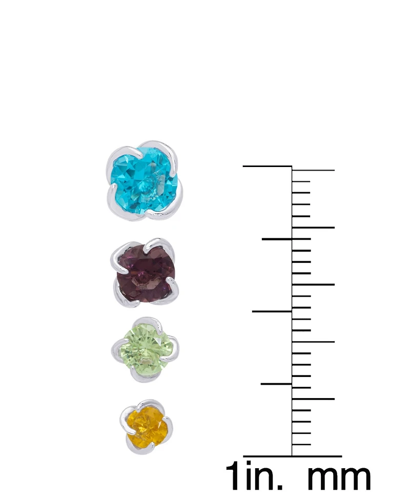 Multi-Color Round Stud Silver Plate Earrings, Set of 4