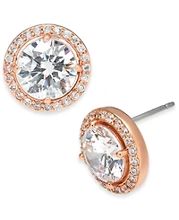 Eliot Danori Rose Gold-Tone Crystal and Pave Round Stud Earrings, Created for Macy's