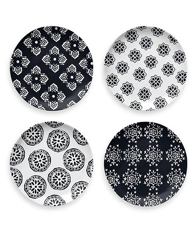 Abode Homewares Black Medallion Melamine Salad Plates, Set of 4