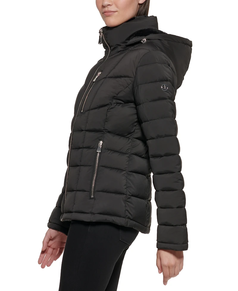 Calvin Klein Women's Faux-Fur-Trim Hooded Puffer Coat, Created for Macy's