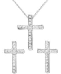 2-Pc. Set Diamond Cross Pendant Necklace & Matching Stud Earrings (1/6 ct. t.w.) in Sterling Silver