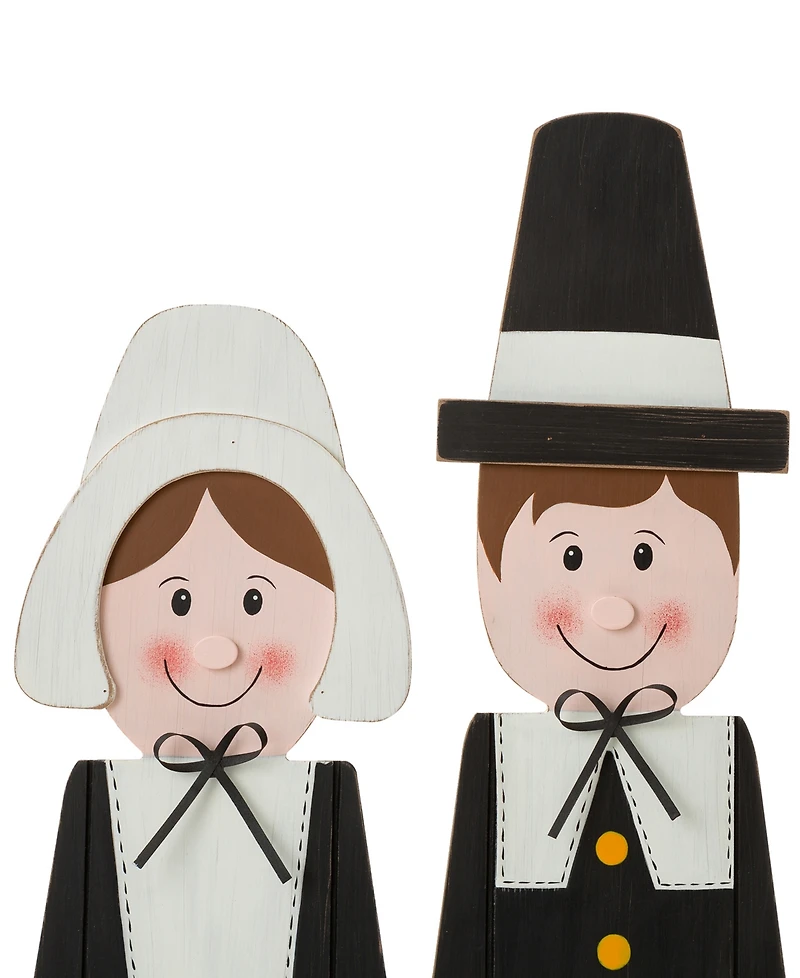 Glitzhome Thanksgiving Pilgrim Couple Porch Decor, 36"